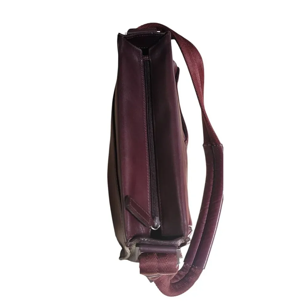 Kenneth Cole Burgundy Leather Crossbody Satchel Vintage Multi Pocket Bag